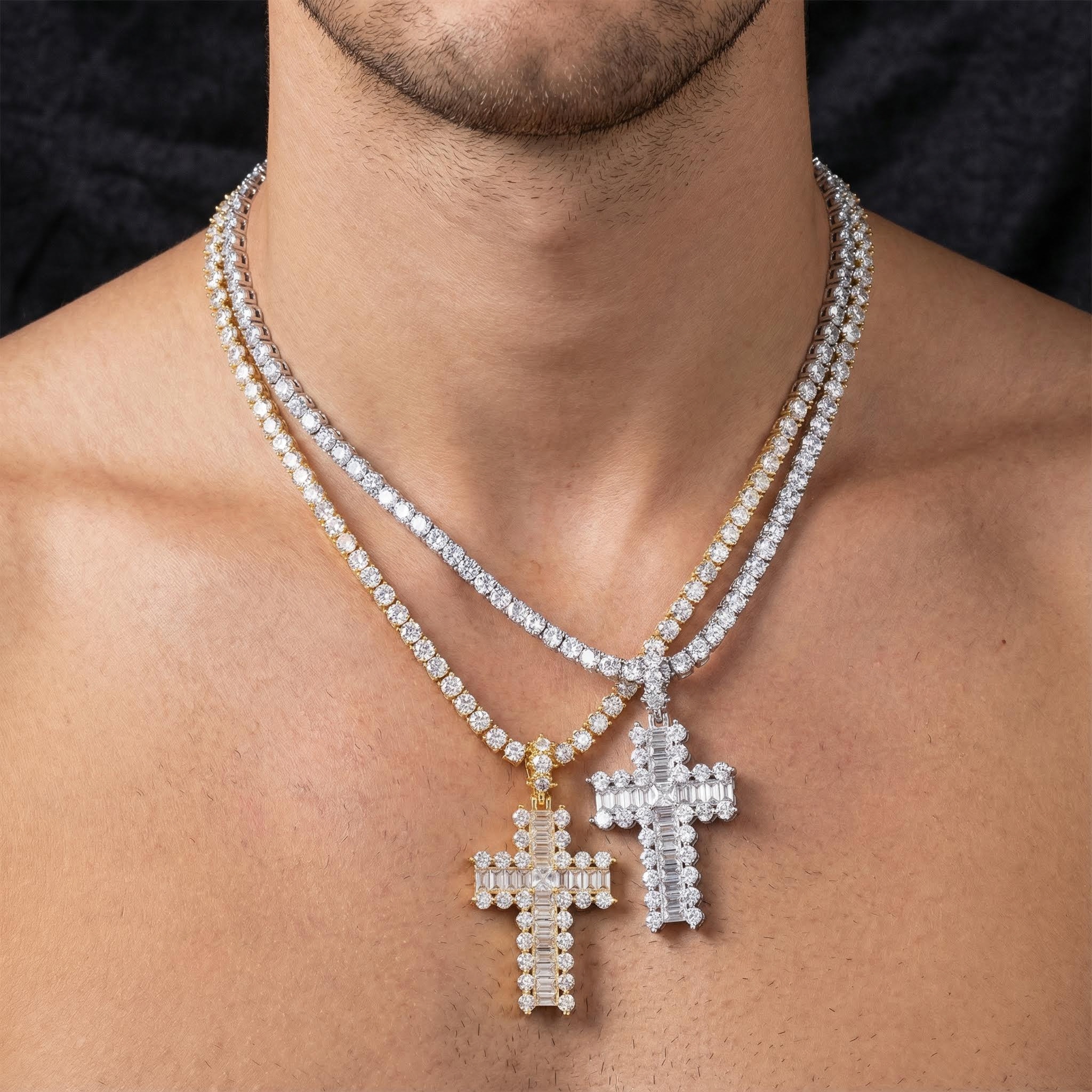 Baguette and Round Diamond Cross Pendant