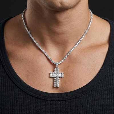Baguette and Round Diamond Cross Pendant