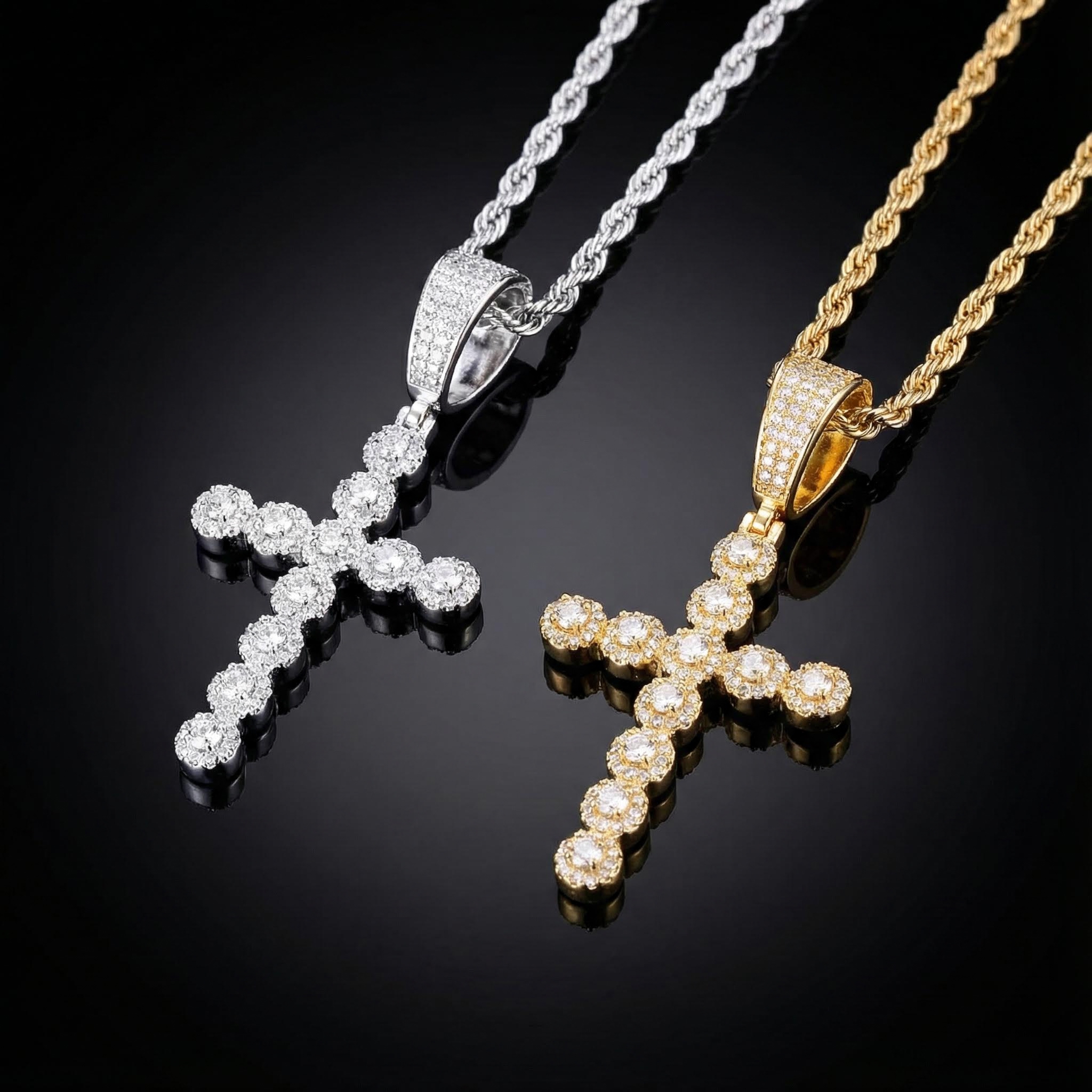 Iced Round Cut Diamonds Cross Pendant in White Gold Iced Round Cut Diamonds Cross Pendant in White Gold