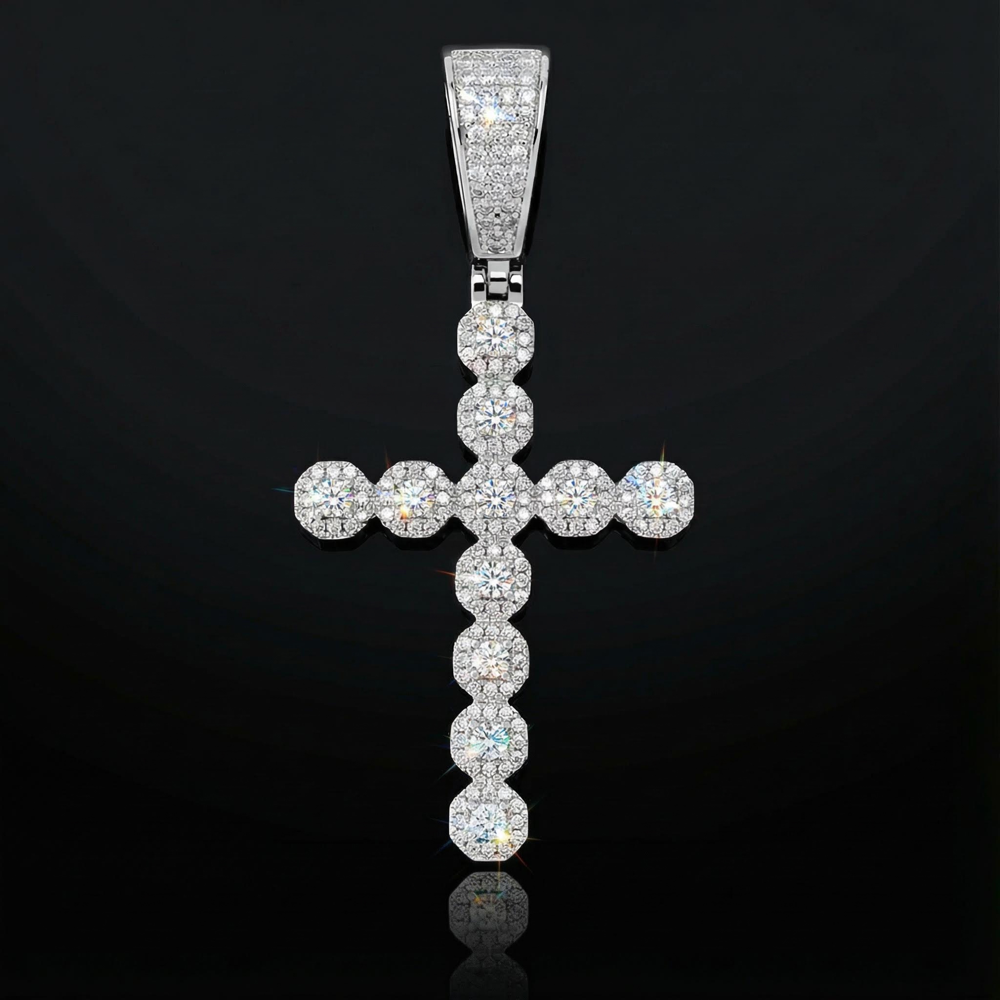 Iced Round Cut Diamonds Cross Pendant in White Gold Iced Round Cut Diamonds Cross Pendant in White Gold