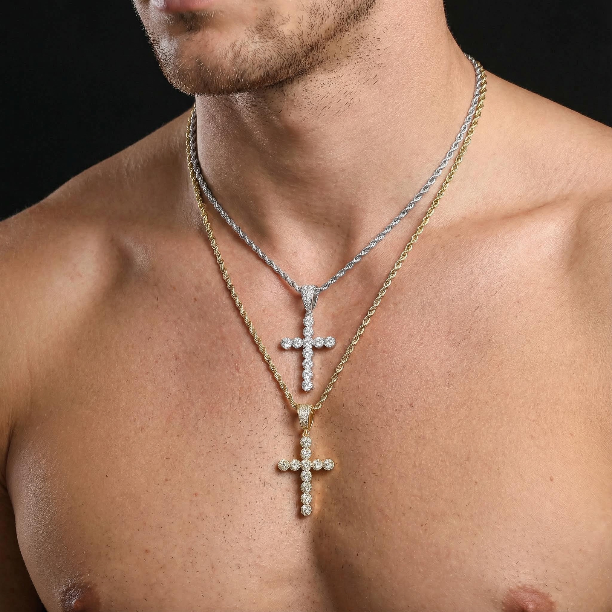 Iced Round Cut Diamonds Cross Pendant in White Gold Iced Round Cut Diamonds Cross Pendant in White Gold