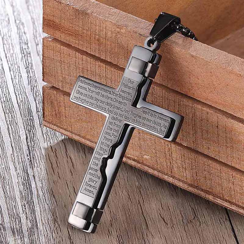 Lord's Prayer Stainless Steel Cross Pendant