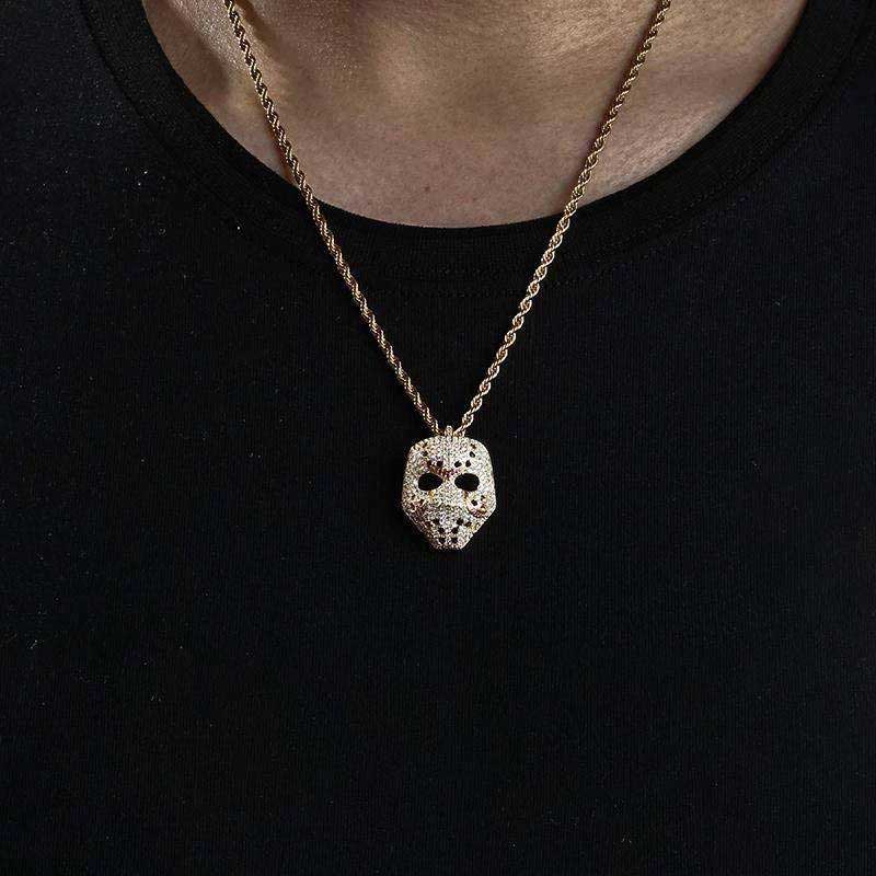 Iced Scary False Face Pendant in Gold