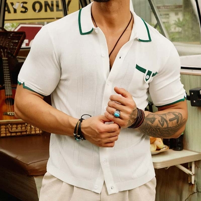 Lapel Short Sleeve Knitted Polo Shirt