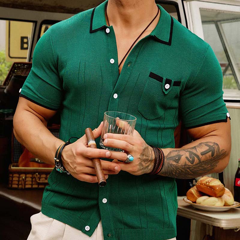 Lapel Short Sleeve Knitted Polo Shirt