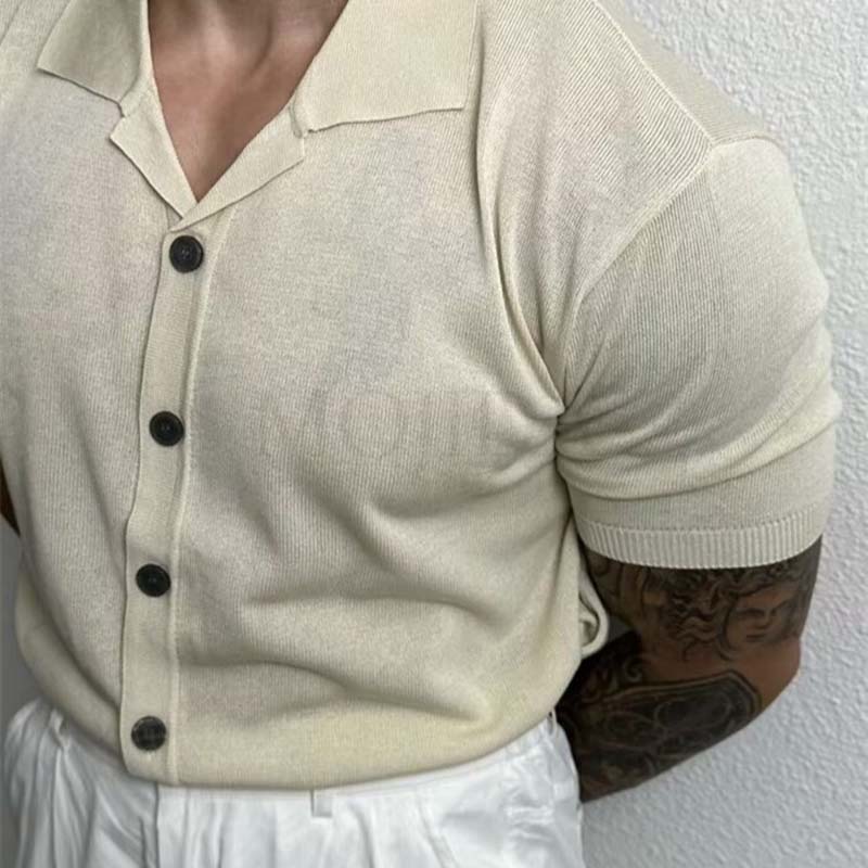 Lapel Cardigan Short Sleeve Knitted Polo