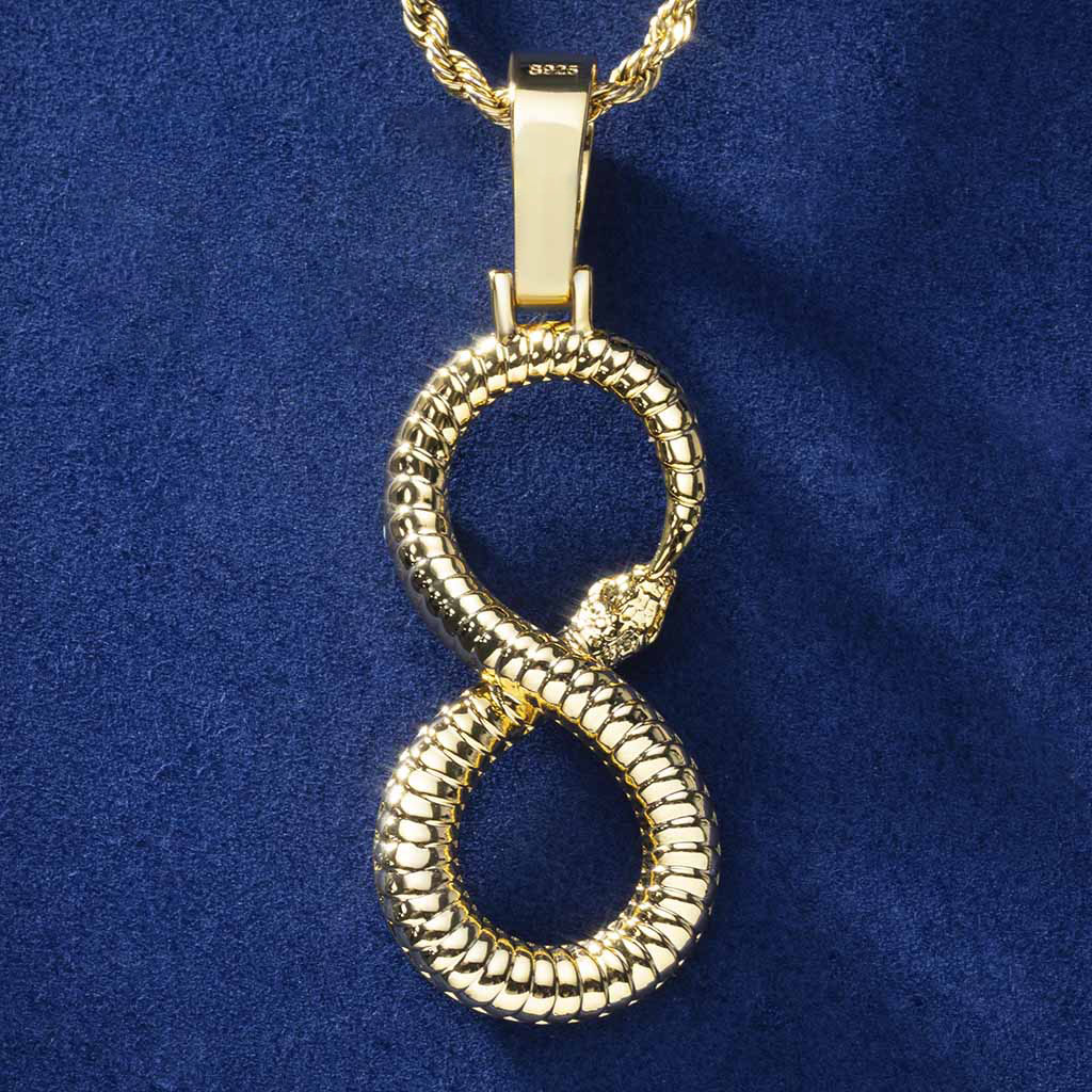 Iced “8" Ouroboros  Pendant in Gold