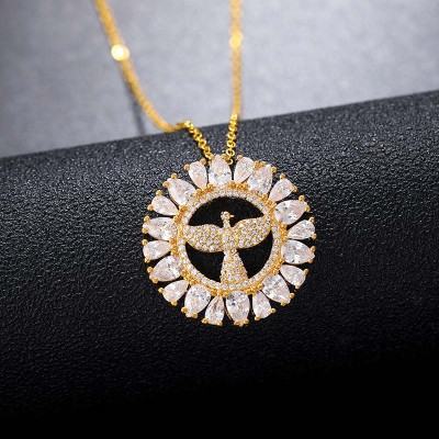 Iced Peace Dove Pendant Necklace in Gold