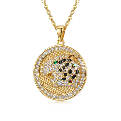 Iced Roaring Leopard Round Pendant in Gold