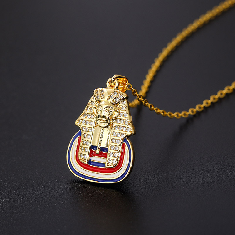 18K Gold Egyptian Pharaoh Pendant Necklace