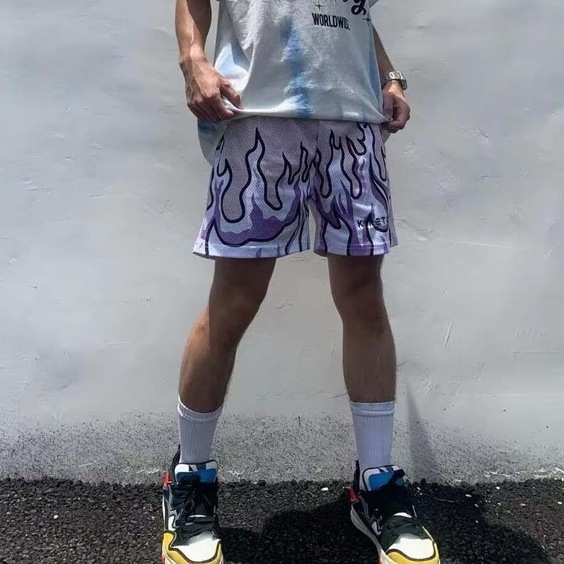 Retro Sport Flame Print Shorts