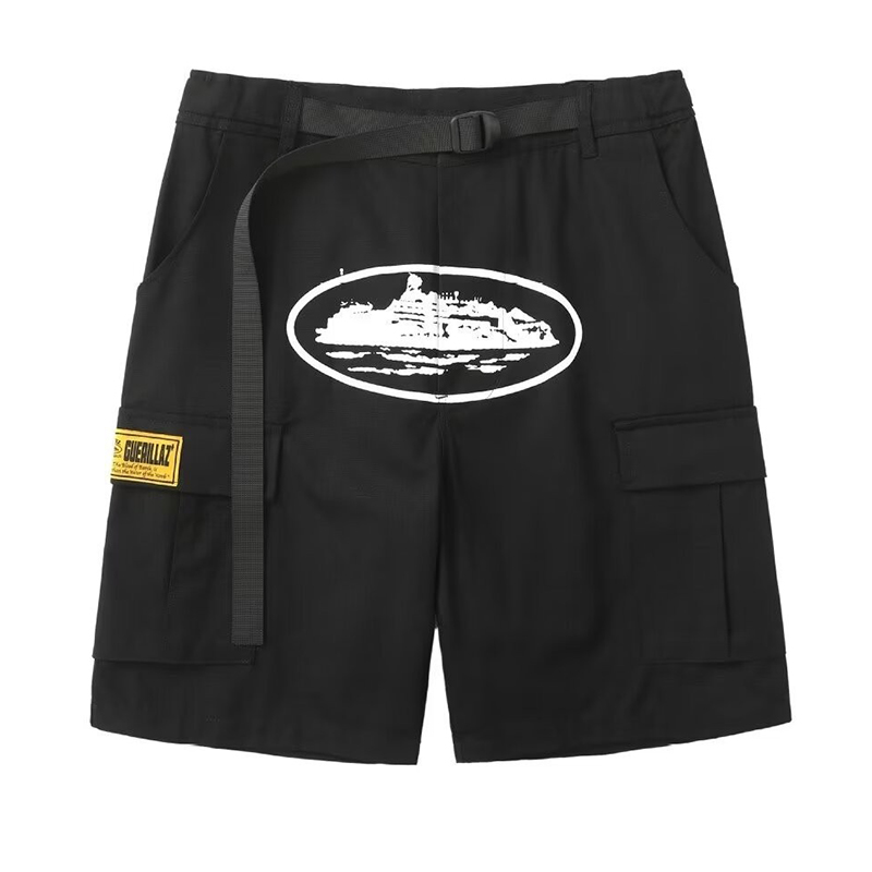 Pocket Printed Black Cargo Shorts