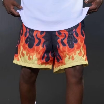 Hip Hop Flame Print Shorts