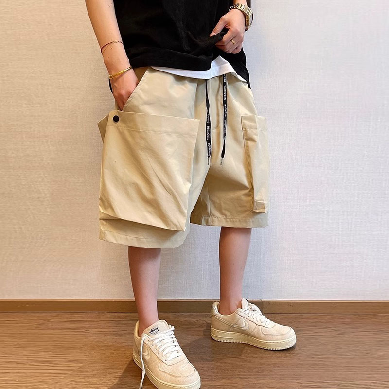 Solid Color Large Pocket Waterproof Cargo Shorts