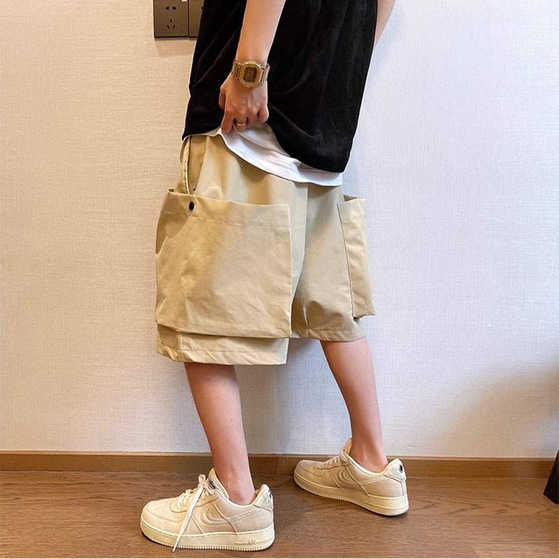 Solid Color Large Pocket Waterproof Cargo Shorts