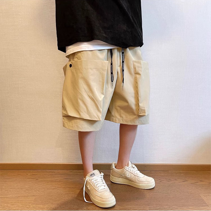 Solid Color Large Pocket Waterproof Cargo Shorts