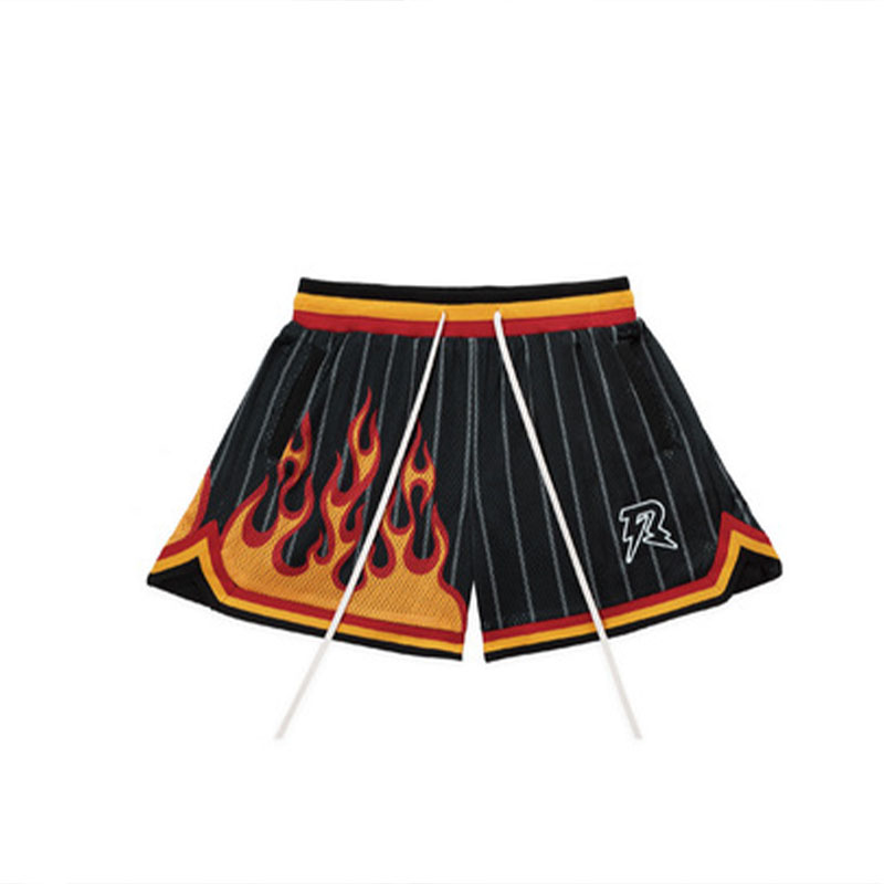 Hip Hop Flame Stripe Mesh Track Shorts