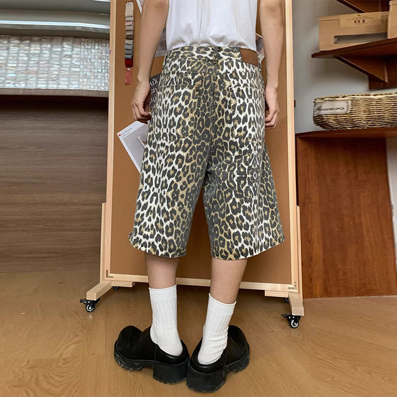 Retro Leopard Denim Shorts
