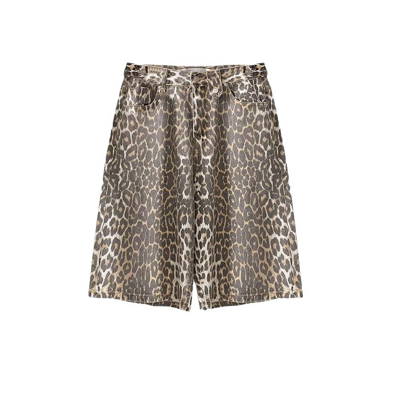 Retro Leopard Denim Shorts