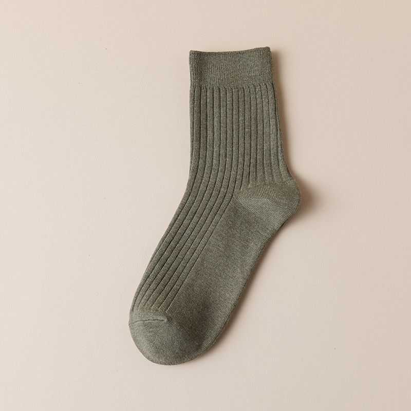 Solid Color Men's Versatile Classic Casual Double Needle Cotton Socks 2 Pairs