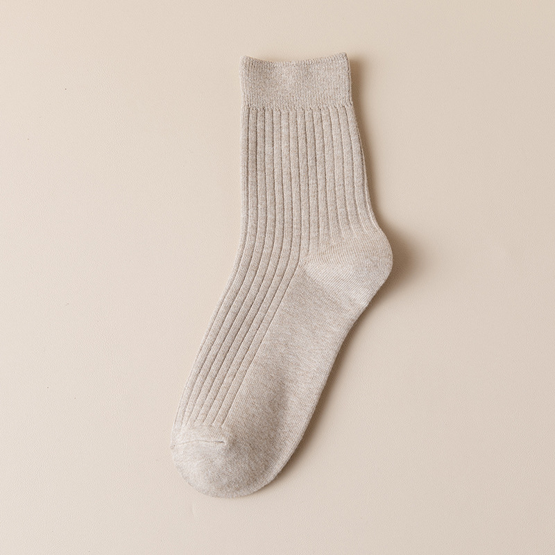 Solid Color Men's Versatile Classic Casual Double Needle Cotton Socks 2 Pairs