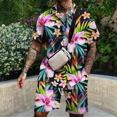 Flamingo Floral Print Hawaiian Shirt Set