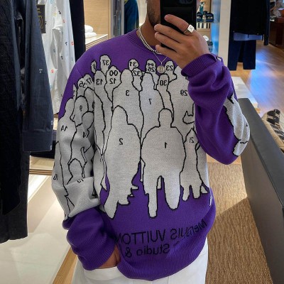 Street Print Loose Purple Sweater