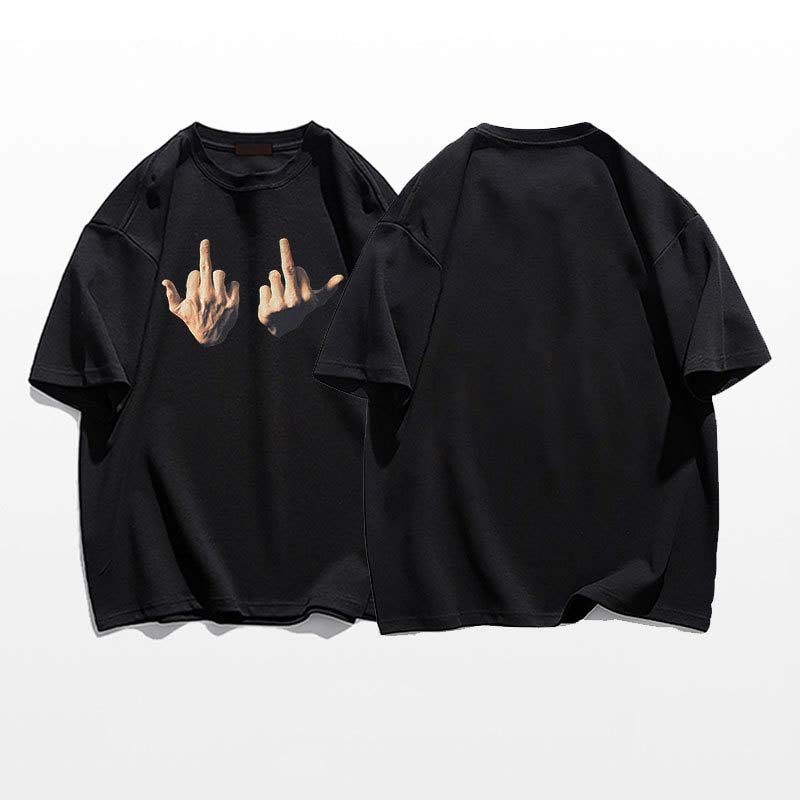 Trendy Middle Finger Printed Cotton T-Shirt