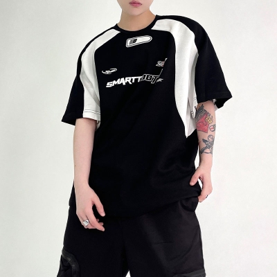 Retro Street Contrast Color Sports Wear T-Shirt