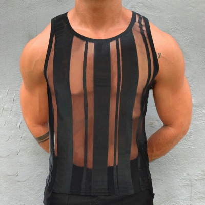 Striped Mesh See-through Vest