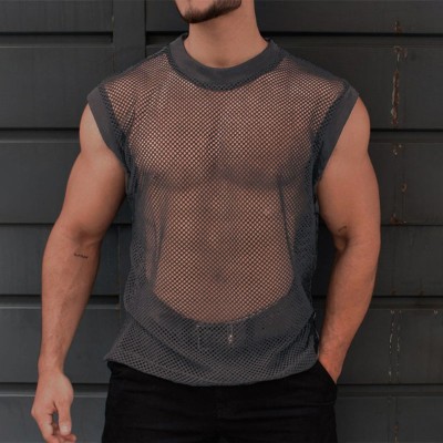 Solid Color Mesh See-through Tank Top