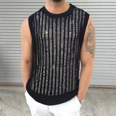 Round Neck Sleeveless Hollow Knitted Tank