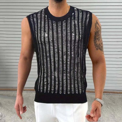 Round Neck Sleeveless Hollow Knitted Tank