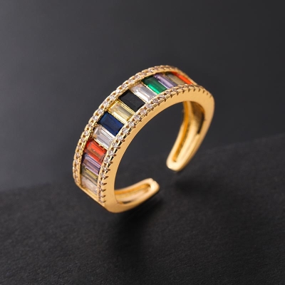 Baguette Multicolor Stone Open Ring