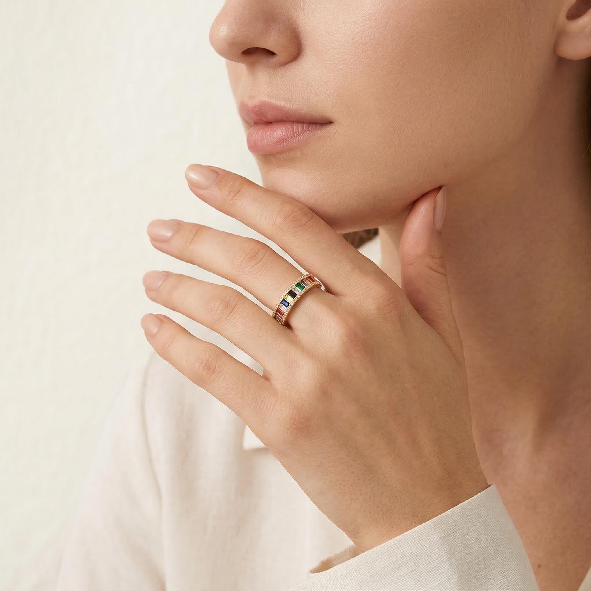 Baguette Multicolor Stone Open Ring