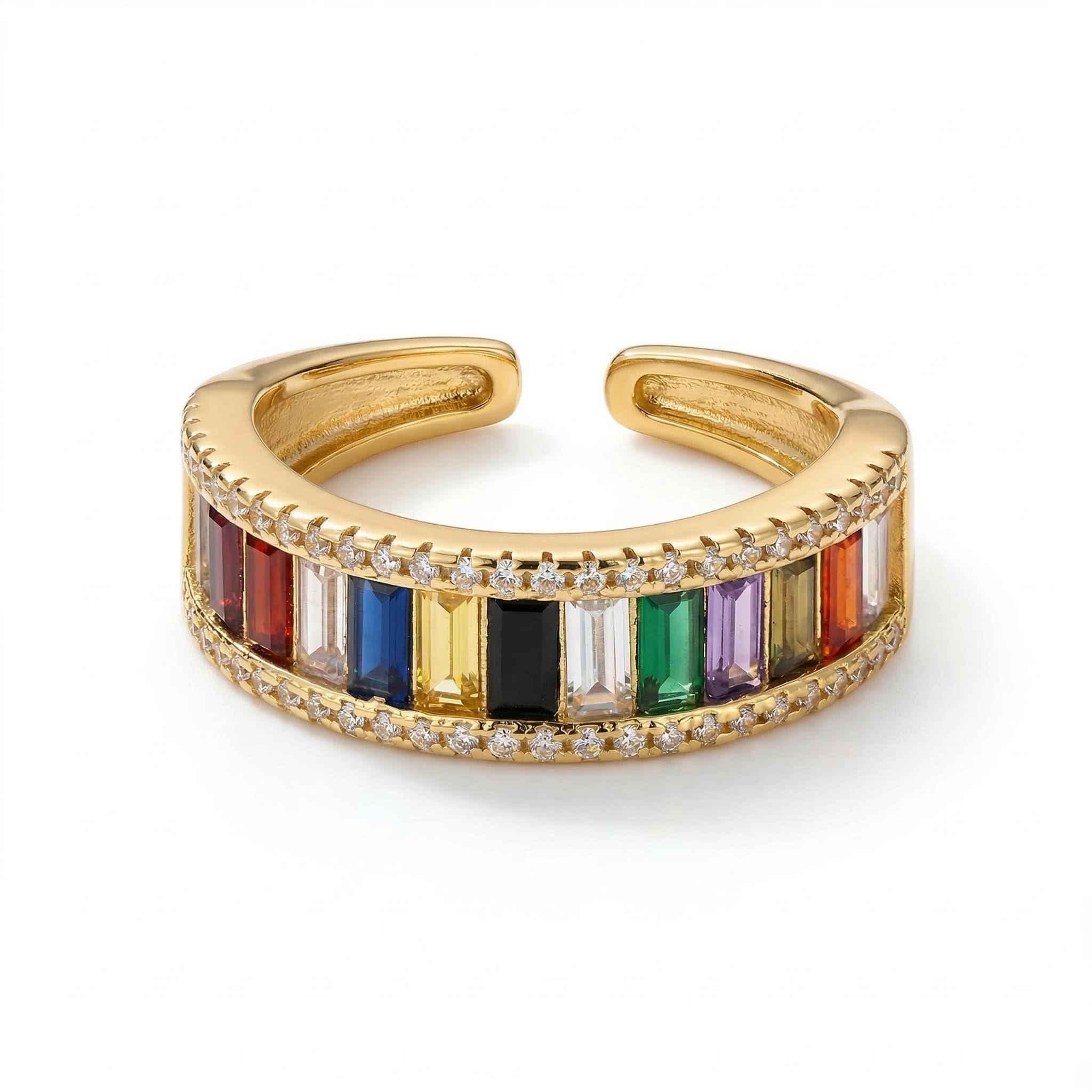 Baguette Multicolor Stone Open Ring