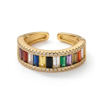 Baguette Multicolor Stone Open Ring