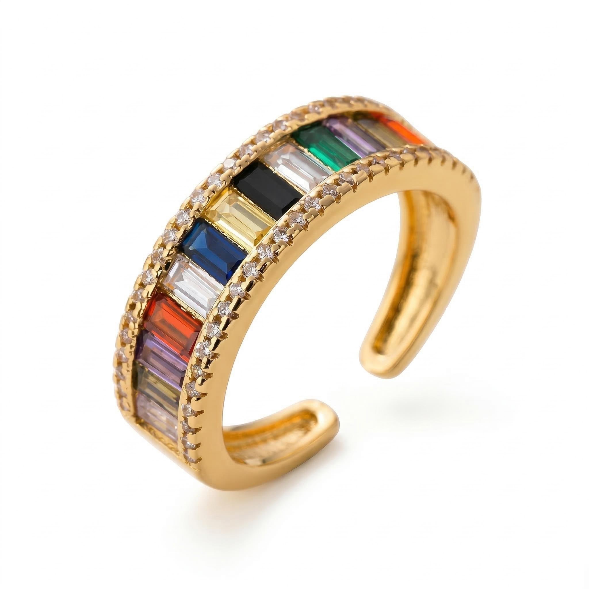 Baguette Multicolor Stone Open Ring