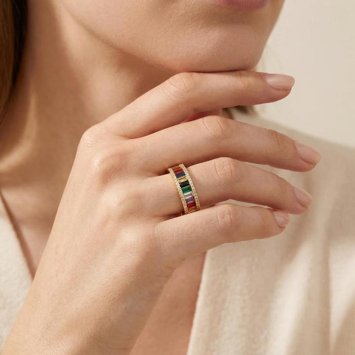 Baguette Multicolor Stone Open Ring