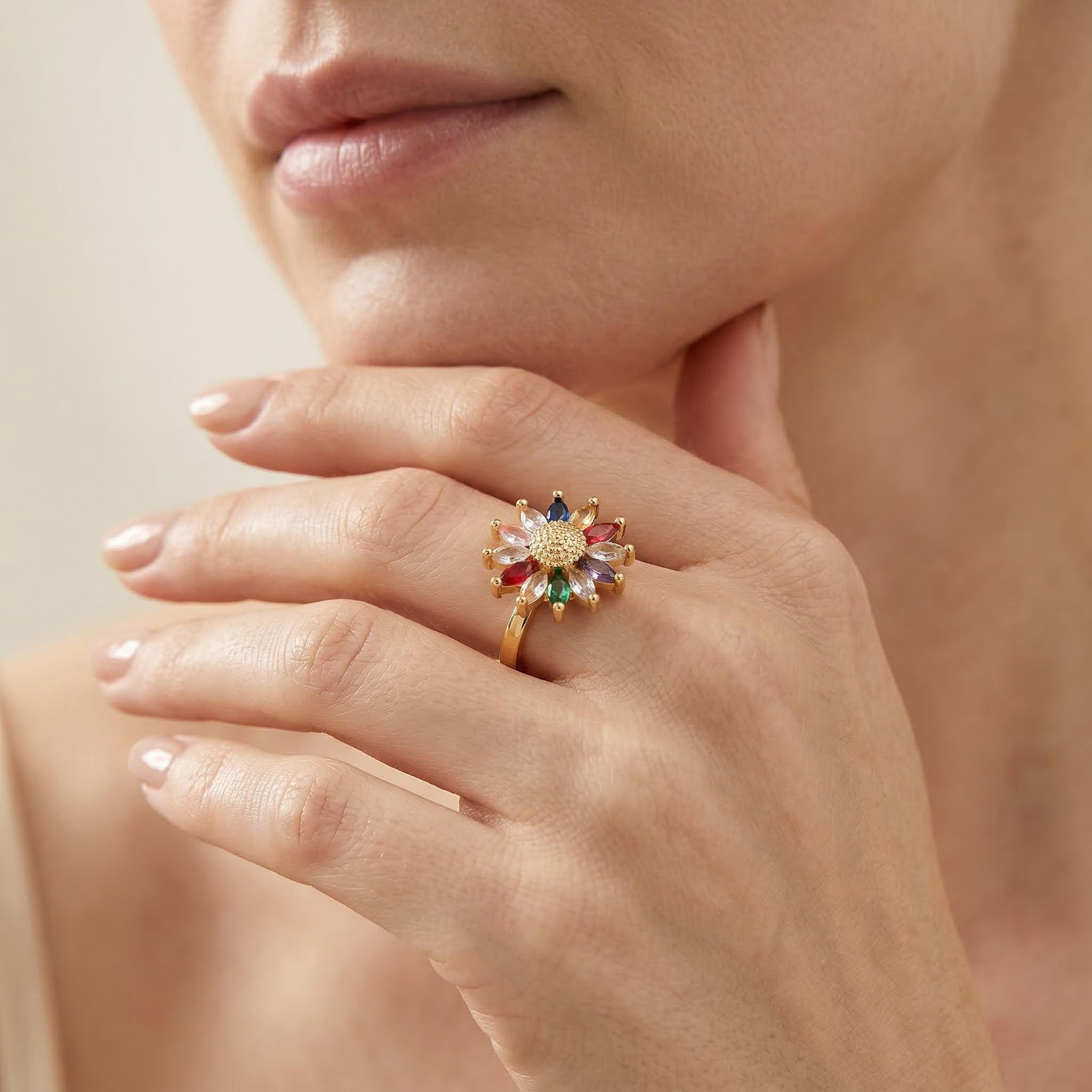 Marquise-cut Sunflower Open Ring