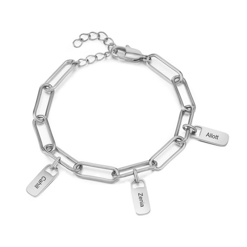 Engraved Name Plate Charms Paperclip Bracelet