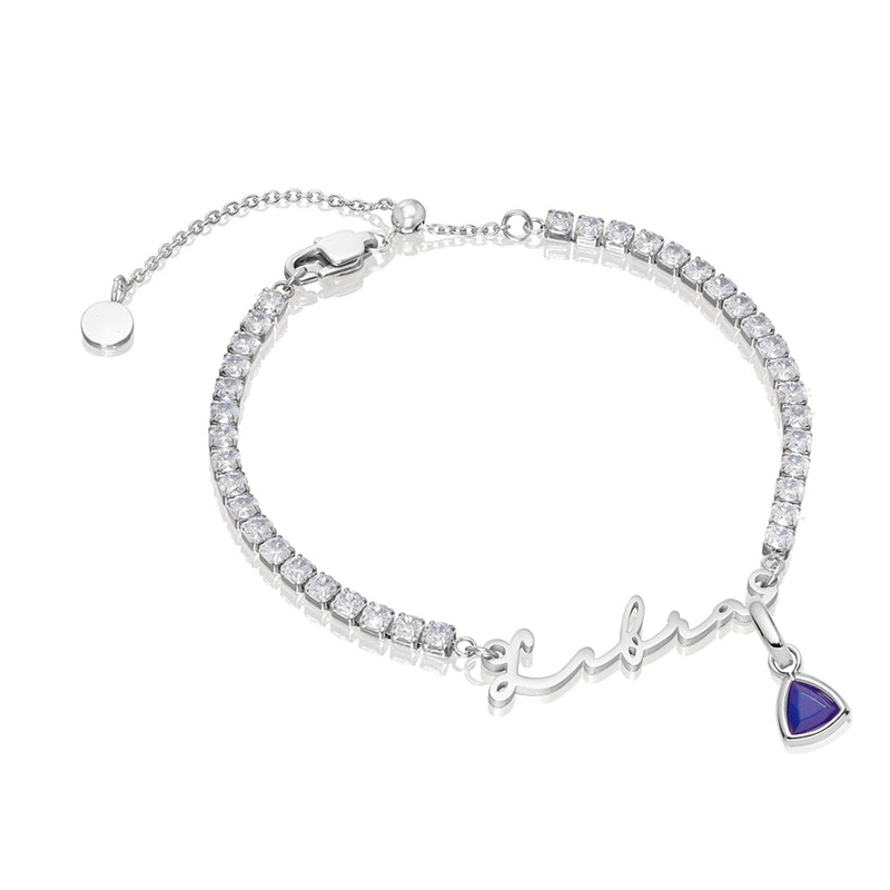 Custom Name Tennis Bracelet With Birthstone Charm