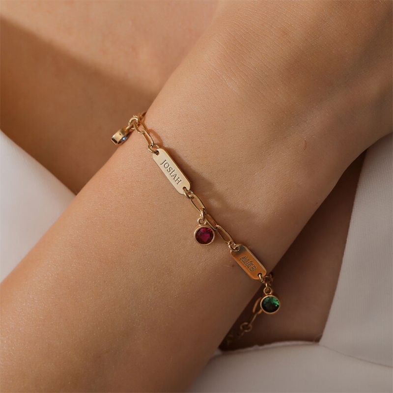 Birthstone & Name Bracelet With Paperclip Chain