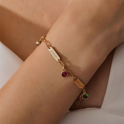Birthstone & Name Bracelet With Paperclip Chain