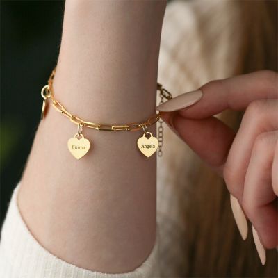 Custom Paperclip Name Bracelet With Heart Charm