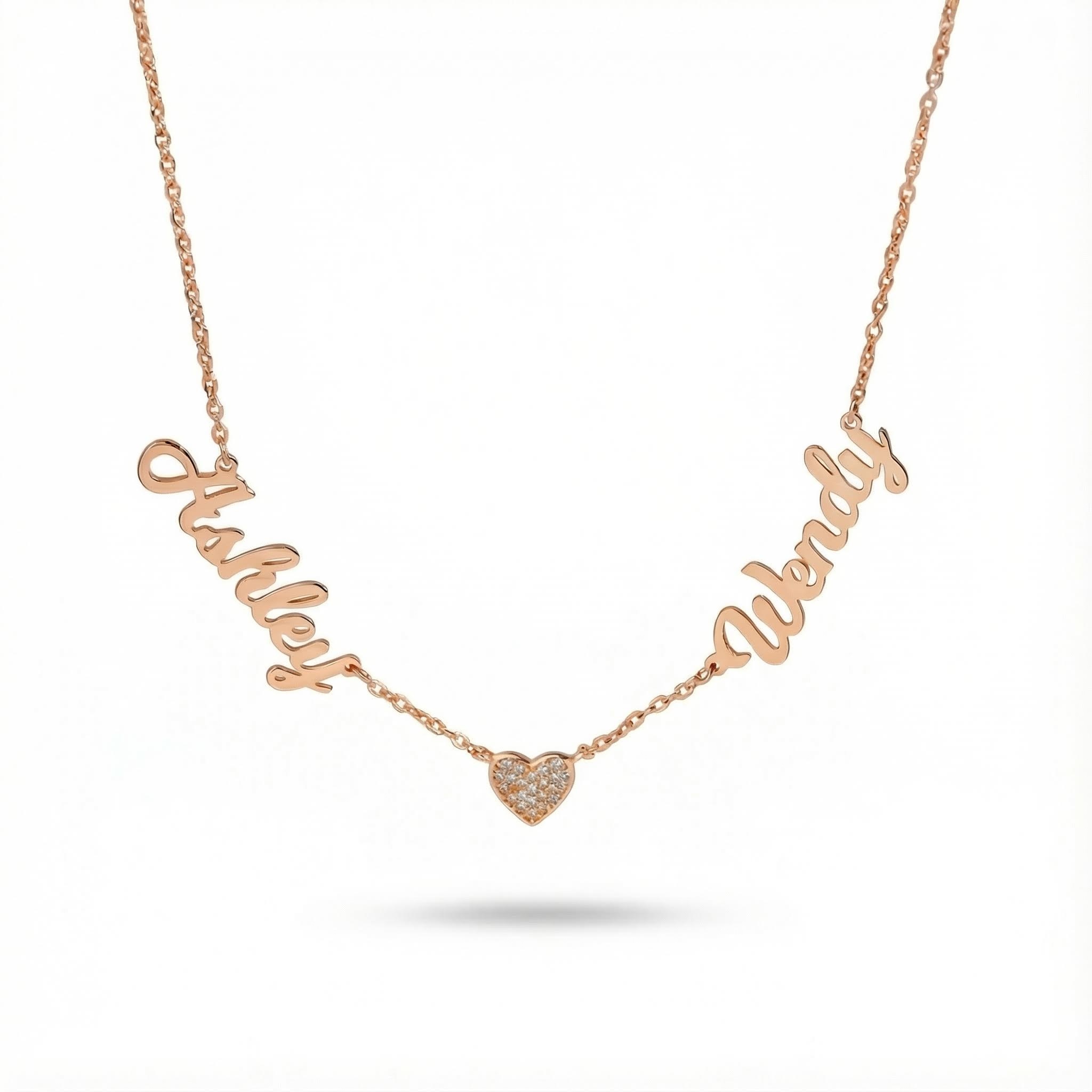 Two Names Necklace With Diamond Heart
