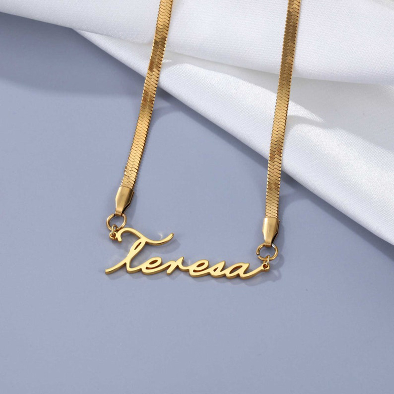 Custom Name Herringbone Chain Necklace