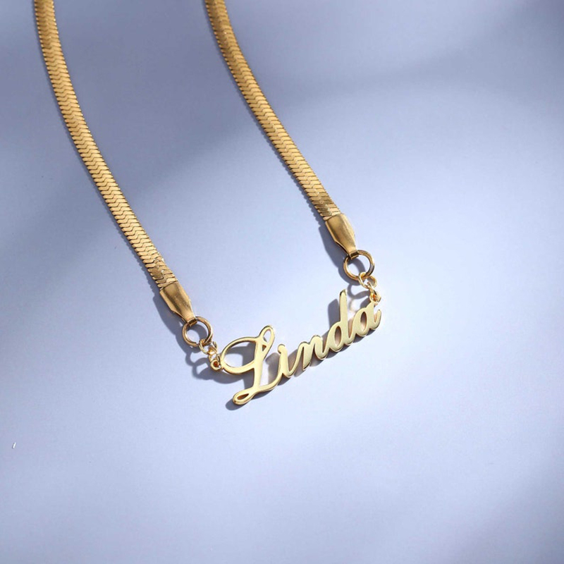 Custom Name Herringbone Chain Necklace