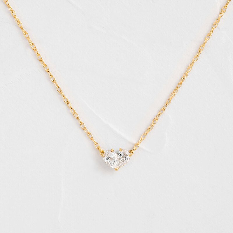 Pear Cut Overlap Heart Birthstone Necklace