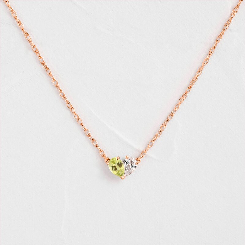 Pear Cut Overlap Heart Birthstone Necklace